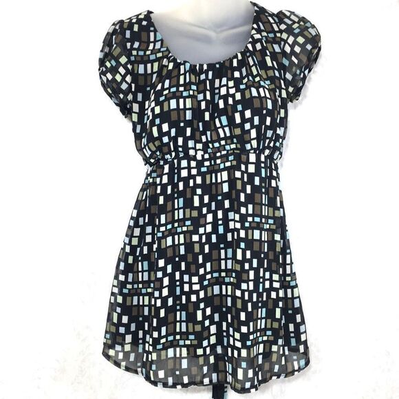 H&M Mama Puff Short Sleeves Abstract Design Maternity Blouse tunic - Picture 1 of 6